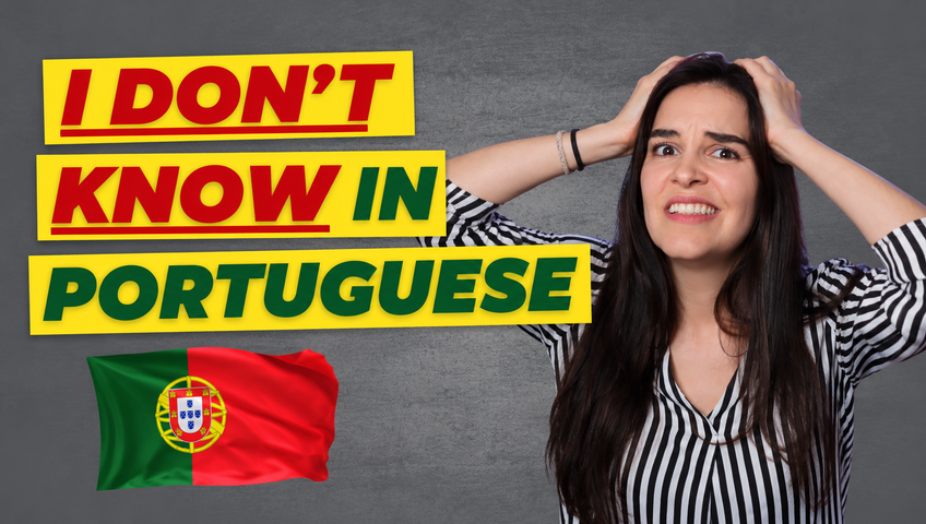 Mia Esmeriz looking confused next to the words “I Don't Know in Portuguese” and a Portuguese flag.