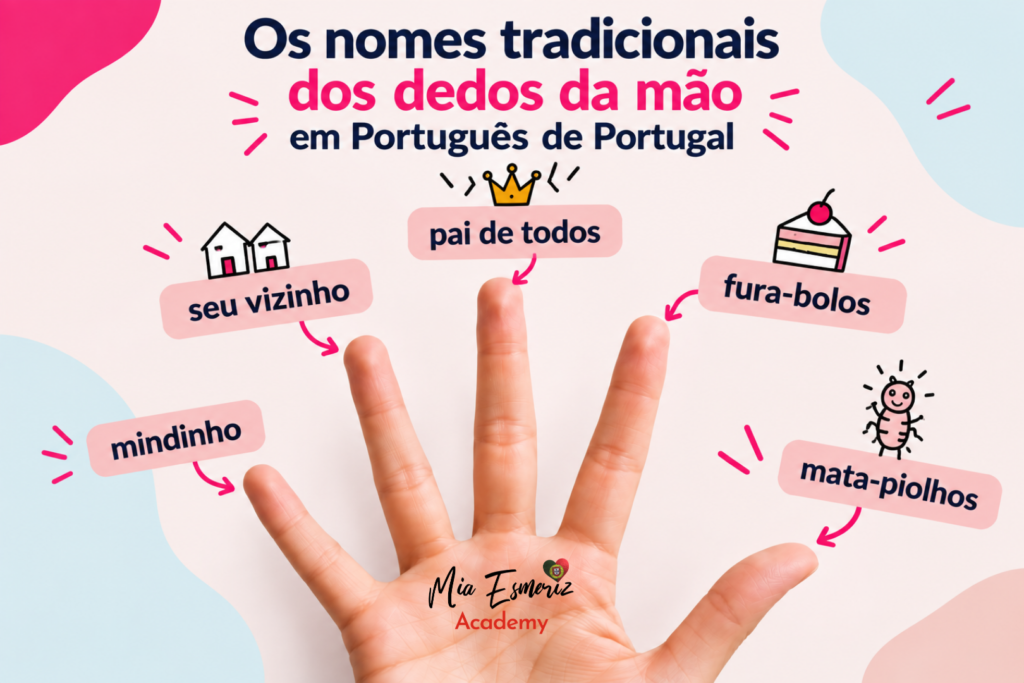 Traditional Portuguese finger names including mindinho, fura-bolos and mata-piolhos